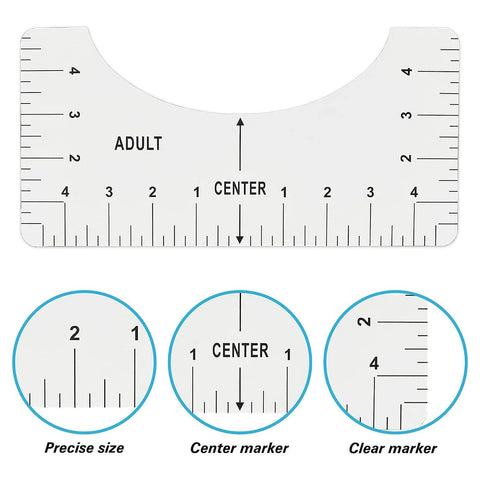 DIY T Shirt Alignment Tool Kit With Heat Resistant Tape And PTFE Teflon Transfer Sheets ruler close-up with center markings