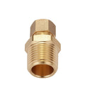 Brass compression straight tube fitting, 3/8 in. tube OD to 1/2 in. NPT male, close-up view