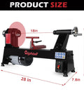 Heavy Duty Badass Benchtop Wood Lathe Machine 12 By 18 Inch, 550 Watt, with dimensions labeled 12in, 18in, and 28in.