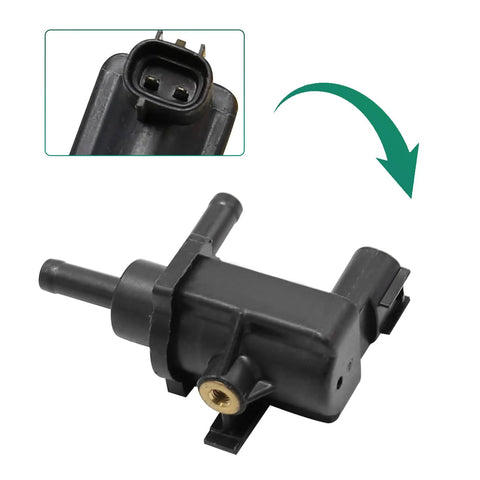Polcatay vacuum switch valve by Amazon, black plastic automotive part with 2-pin connector, side view.