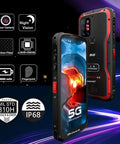 Built Like A Tank Heavy Duty Rugged Smartphone With ATEX Zone 1 Safety Rating, Rock Solid IP69K Protection, 6.3 Inch FHD Display, And A Massive 8000mAh Battery That Handles Any Throwdown Without Breaking A Sweat, showing side angle with 5G and rugged design.