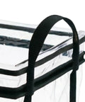 Close-up of Heavy Duty Clear Zipper Storage Bags With Handles for moving, showcasing robust black handles and transparent PVC material.