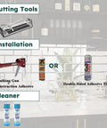 Installation guide with tools for Beveled Silver Mirror Subway Backsplash Tiles for Kitchen and Bathroom, 3x6 Inch, in use