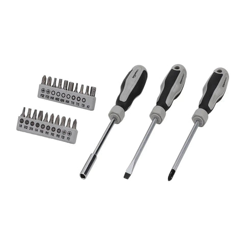 Screwdrivers and bits from 173 Piece General Household Hand Tool Set With Portable Storage Case For Easy DIY Home Repairs Includes Wrenches Ratchet Hex Keys Pliers And More For A Complete Home Toolbox Upgrade