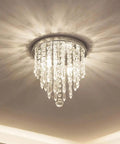 Mini Crystal Chandelier Two Lights Flush Mount Ceiling Light with acrylic crystals, 10.4 in high, 8.66 in wide, ceiling view