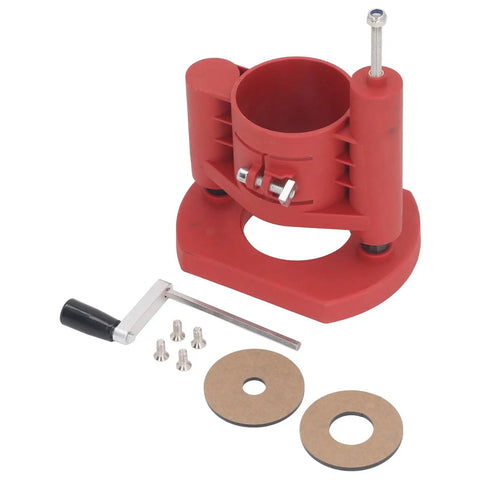 Pro Grade Heavy Duty Router Lift Base And Lifting System Kit For DIY Woodworking Projects, Aluminum Alloy And Stainless Steel Build With Firm Clamping And Exact Height Adjustment For Small Trimming Machines, red lift base with crank and adapters