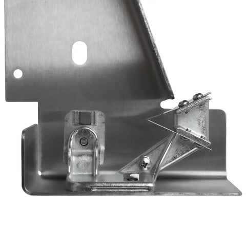 Close-up of Top Shelf Saw Cleaning Unit Assembly Featuring Tough As Nails Carbide Block and Rust Resistant Steel Frame.