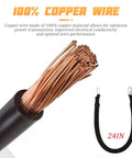 Heavy Duty 4 Awg Battery Cables With Tinned Pure Copper Core And Beefy Rock Solid 3/8 Inch Lugs Waterproof Insulated Power Wire Pair built tough for RVs ATVs boats solar setups, 24-inch length.