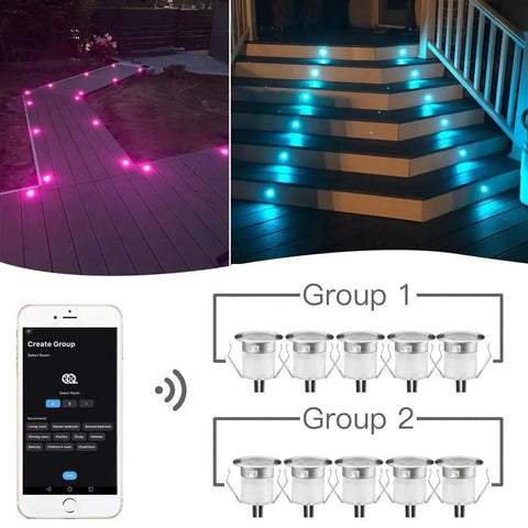 WiFi RGB LED Deck Lights Kit 10 Pack, Recessed In Ground Outdoor Lamps, Waterproof Low Voltage, Color Changing, Alexa and Google Assistant Voice Control, Easy App Control for Patio Path Yard Stairway Landscape