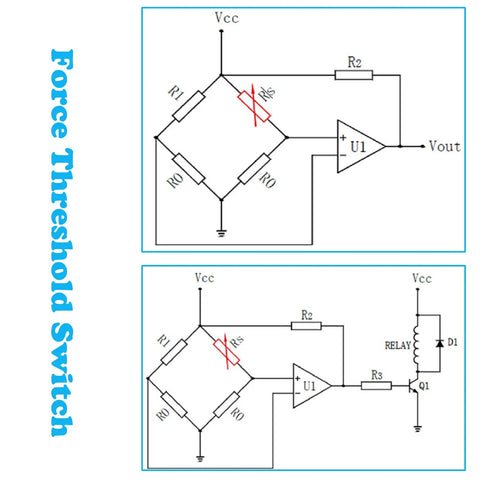 Circuit diagram for Flexible Force Sensor Kit 20G-6KG Range Do It Yourself Friendly Pressure Sensor Graphene Film Sensing Resistor.