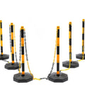 Hardcore 6 Pack Safety Bollards With Fillable Base And Interlocking Chains High Visibility Yellow Black Plastic Traffic Posts for driveways