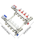 Radiant Floor Heating Manifold Kit With Four Loops Half Inch PEX Tubing Stainless Steel Demagnetized 304 Body Hydronic System