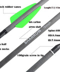 Carbon Crossbow Bolts For Hunting And Practice, 7.5 Inch Arrows With 2 Inch Vanes and 100 Grain Broadheads, Green