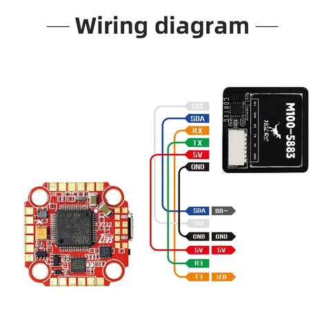 Wiring diagram for Compass Module With Upgraded 10th Gen Chip For FPV Fixed-Wing UAVs, showing connections and labels.