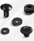 Heavy Duty Quarter Inch Shoulder Screw Fasteners For DIY Kydex And Leather Gun Holsters With Premium Rubber Washers, assorted black fasteners.