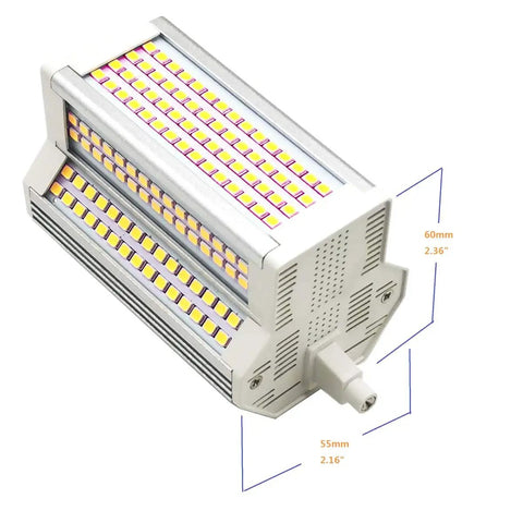 R7S 50W LED Bulb Dimmable 3000K Warm White J Type Double Ended 118mm side view with dimensions visible