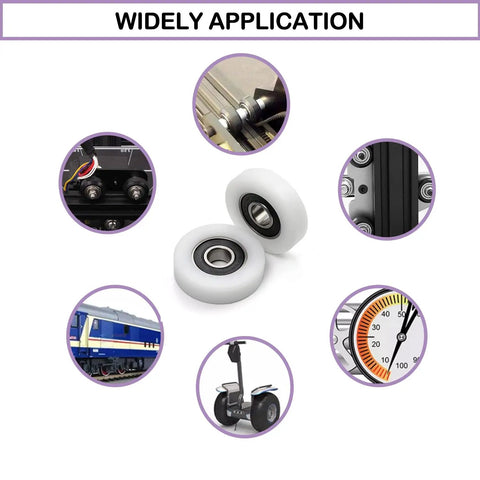 Rock Solid White Nylon Roller Idler Pulley With 626ZZ Bearing Slick Sliding Conveyor Wheel For Furniture Tracks Cabinet Doors 4 Pack displayed for various applications.