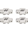 Mini Zinc Alloy Cross Hidden Hinge Set for Cabinets and Jewelry Boxes, 4 Pieces, 180 Degree Swing, view of hinges on white background