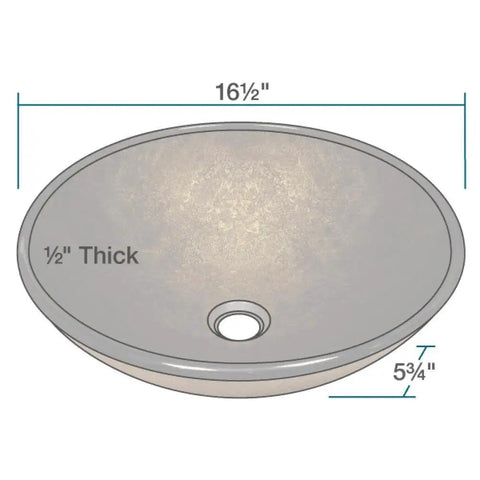 Diagram of Foil Undertone Glass Vessel Sink With Bronze And Gold Inlays, Black And Gold Finish, 16.5 x 5.75 in dimensions