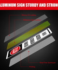Close-up of 4 Pack Enter At Own Risk Warning Signs 10 By 7 Inch Tough As Nails Reflective Aluminum Plates with coatings and layers.