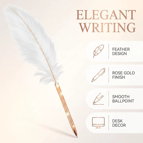 White Retro Feather Ballpoint Pen Smooth Riding Signature Pen For Weddings And Office Gifts Elegant Refillable Writer with feather design