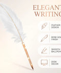 Top Shelf White Retro Feather Ballpoint Pens Two Pack Slick Refillable Signature Writing Set For Weddings Offices And Journals Smooth Glide Ink featuring a white feather design and rose gold finish.