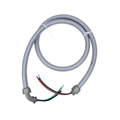 Non Metallic Liquid Tight Conduit Whip Kit 6Ft Coded Cable 8Awg 3Conductor Copper Wire with nylon jacket and PVC boot.