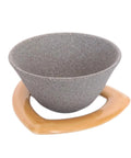 Premium Japanese Ceramic Coffee Filter Reusable Pour Over Dripper With Rock Solid Brown Holder, gray cone with brown base.