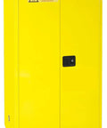 Rock Solid 60 Gallon Flammable Safety Cabinet With Self Closing Doors And FM Approval in bright yellow color.