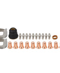 Premium 24 Piece Plasma Cutter Consumables Kit For IPT60 And PT60 Torch shows copper hafnium nozzles and electrodes arrangement.