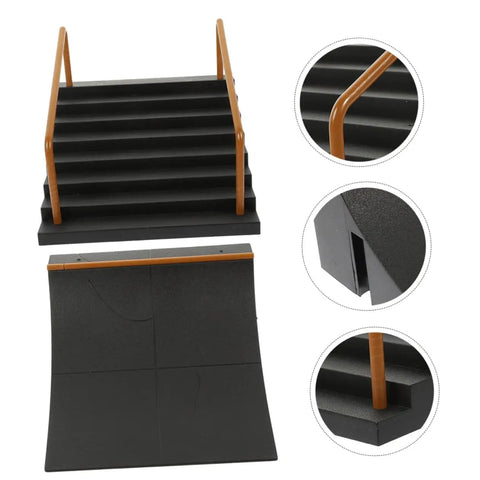 Fingerboard Skateboard Ramp Set Two Piece Mini Skatepark Obstacle Accessories with stairs and railings, durable plastic