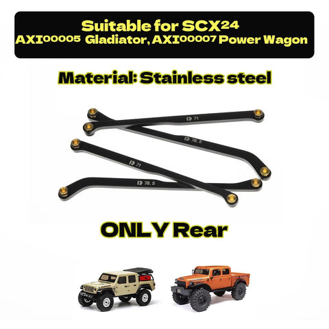 Beefed Up High Clearance Rear 4 Links Set For SCX24 Gladiator And Dodge Power Wagon, CNC Machined Billet Steel, Black Coated