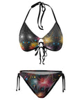Womens Two Piece Bikini Swimsuit With Dazzling Fireworks Color, Breathable Quick Dry Fabric, Adjustable Straps And Side Ties For A Custom Fit, Yacht Ready Beachwear 2XL