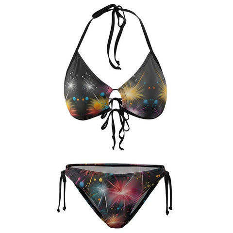 Womens Two Piece Bikini Swimsuit With Dazzling Fireworks Color, Breathable Quick Dry Fabric, Adjustable Straps And Side Ties For A Custom Fit, Yacht Ready Beachwear 2XL