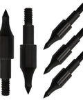 12 Pack 100 Grain Archery Field Points For 19 64th Inch Arrows, high carbon steel, black finish, multiple angles shown