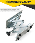 Acymner 8x8 in stainless steel lab lift stand with scissor arms and adjustable height (angled view)