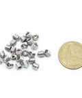 Sturdy 25 Pack 1/4-20 Hex Socket Grub Screws Set In 304 Stainless Steel, Full Thread, Cone Point, Deep Threads, Corrosion Resistant displayed with a coin