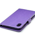 Purple leather smartphone wallet case with magnetic closure