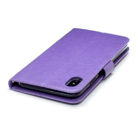 Purple leather smartphone wallet case with magnetic closure