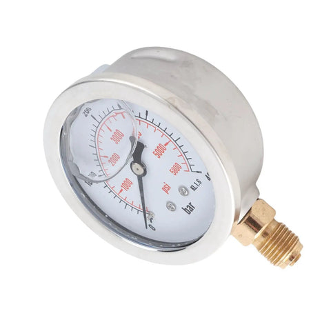 Pro Grade 0-400 Bar 0-5800 PSI Dial Hydraulic Pressure Gauge With G1 Quarter Thread, 63mm Dial, Dual Scale