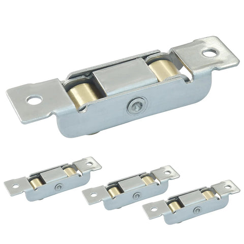 Four Piece Sliding Roller Assembly Set For Doors And Windows In Stainless Steel With Copper Components And Screws Easy Installation Gold Flat Wheel Durable Patio Rollers For Smooth Quiet Glide In Most Track Systems Replacement Kit