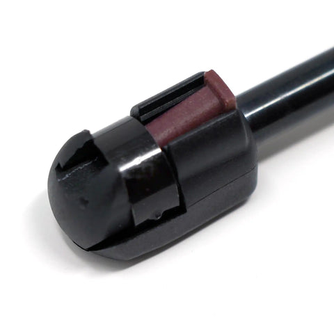 Close-up of No Sweat Quick Release End Fittings For 10mm Ball Stud Gas Spring Struts 4 Pack Heavy Duty gear, black and red material.