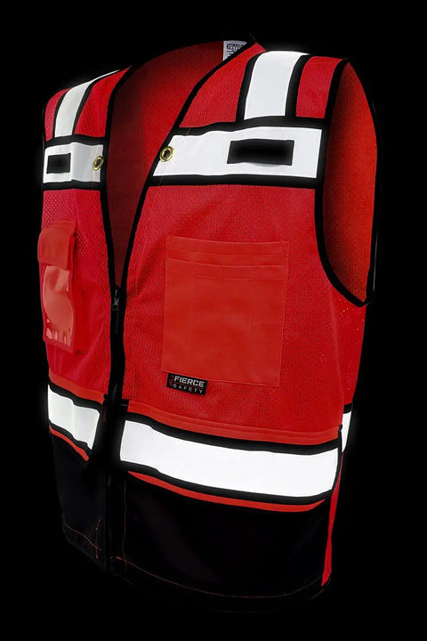 Straight Up Class 2 High Visibility Surveyor Vest With Slick Red And Black Mesh Cut For Zero Sweat Ventilation Plus A Secure ID Pocket Built Tough For Any Daily Work Hustle