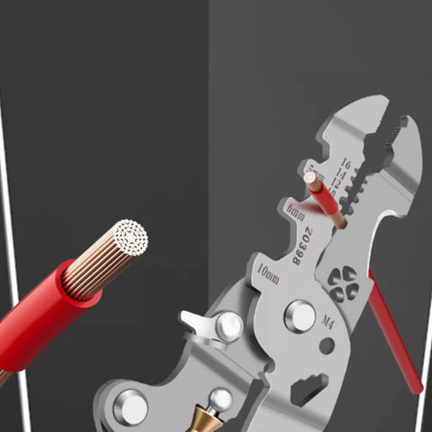 Get The Done Fast With This 16 In 1 Needle Nose Wire Stripper And Cutter, featuring carbon steel jaws and red rubber grips.
