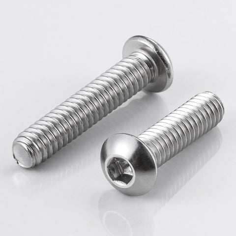 Two 5/16 inch by 1 inch button head socket cap screws in top grade 304 stainless steel with allen hex drive.