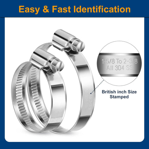 Stainless steel worm-gear hose clamp, micro size #4, 3/8–5/8 in range, rolled-edge protection, 20-pack