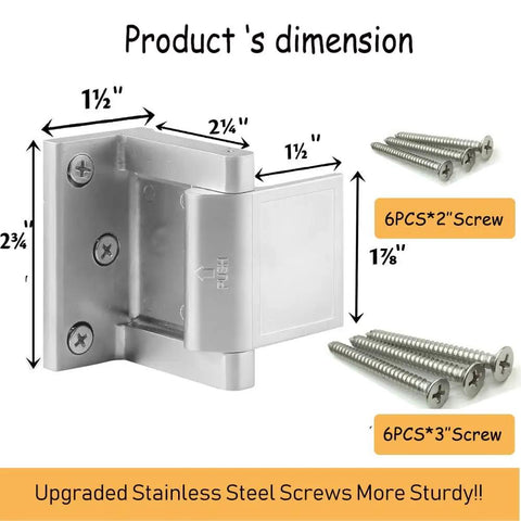 Two Pack Heavy Duty Door Security Lock For Inward Swinging Doors, Kid Proof Door Reinforcement With Upgraded Stainless Steel Screws