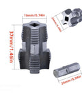 Drill Powered PVC Pipe Threader Kit With Three Dies Tap Die Set showing close-up of dies with dimensions marked.