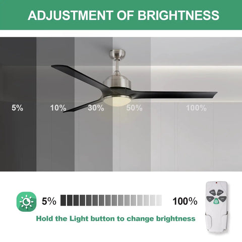 Ceiling Fan With Lights In Brushed Nickel Three Blades 60 Inch Dimmable LED Light 3000K UL Listed Indoor Ceiling Fan control