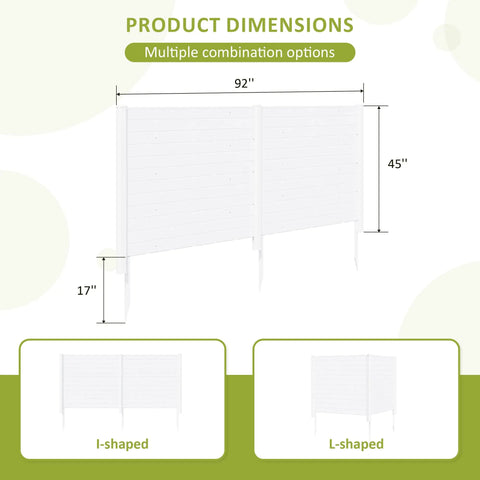 Product dimensions of Lightweight PVC Privacy Fence Panels Set 48W By 45.4H Inches, 92 inches in width shown in diagram